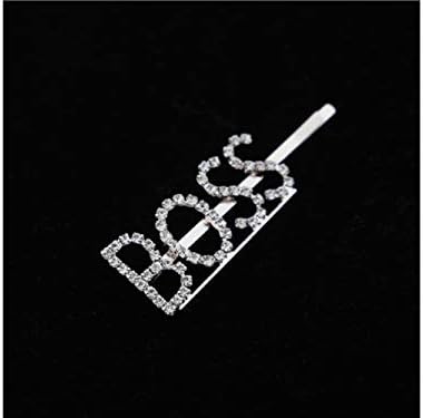 Hairdressing Grip Uppercase English Letter Hairpin Rhinestone Bangs Clip One Word Hair Clip(Champagne Gold BOSS) Hairpins Accessories