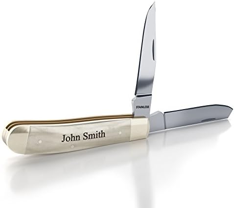 Personalized Pocket Knife, Customized With Your Own Laser Engraved Name or Message, Small Folding Trapper Knife For Camping or Custom Groomsmen Gift, Waterfall Ivory