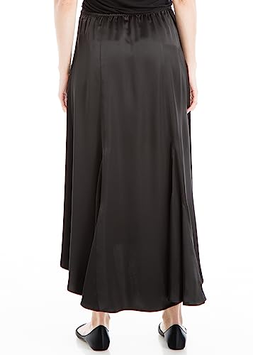 MAX STUDIO WOMEN’S SATIN HIGH LOW HEM SKIRT, BLACK