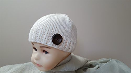 0-3 Months Ivory Knit Baby Winter Hat with Button