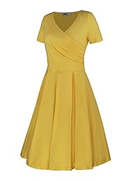 Styleword - Vestido elegante casual con cuello en V de mangas cortas para mujer