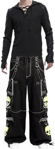 Men's Gothic Bondage Zipp Off Pants/Black & Yellow Skull Hunter