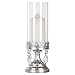 Amalfi Décor Antique Silver Metal Candle Holder with Glass Hurricane Vase, Crystal Draped Pillar Stand Accent Display