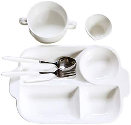 Plates Ceramic Partition Home Breakfast Fat Reduction Restaurant Three Grid Meal Gift (Color : White, Size : 31.3 * 21.3cm)