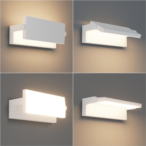 Klighten 45W Outdoor LED Wall Light IP65, Adjustable Wall Lights Outdoor Indoor Modern Aluminium for Entrance Terrace Gardens, 3480 Lumens, Warm White 3000K, White
