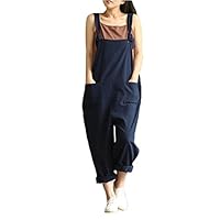 SPE969 Womens Loose Jumpsuit Strap Belt Bib Pants Trousers Casual Overall Pants (XXL) Blue