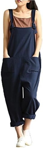 Jumpsuits for women plus size Loose Jumpsuit Strap Belt Bib Pants Trousers Casual Overall Pants (L, Blue)