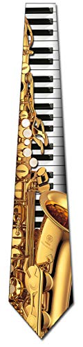 Music Ties Mens Jazz Saxophone Piano Necktie by Three Rooker
