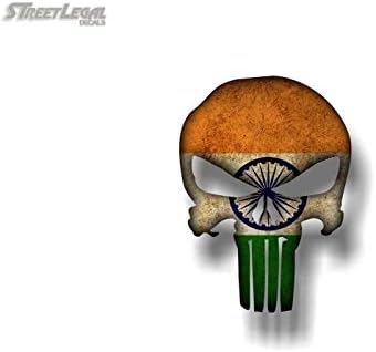 1 India Flag Wicked Skull 10'' Vinyl Decals Ammo Skulls Military Sticker Gun Indian Design Stickers ((1) 8"x 10" Decal)