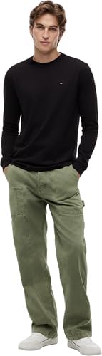 Camisetas de Manga Larga Pack de 2 Hombre Slim con Cuello Redondo, Blanco (Ecru/Black), M
