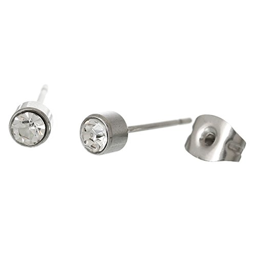 Birthday Stainless Steel Post Stud Earrings With Rhinestone (April Studs)