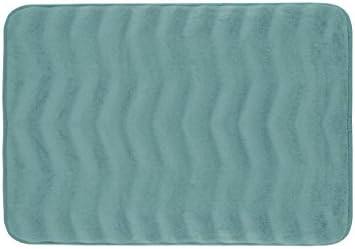 Bounce Comfort Waves Extra Thick Memory Foam Bath Mat - Premium Micro Plush Mat with BounceComfort Technology, 17 x 24 in. Marine Blue