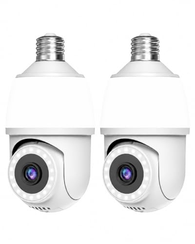 EASYTAO Camara Foco Camara de Seguridad Interior/Exterior 1080P, Camara WiFi IP66 Impermeable Base E26/ E27 con Seguimiento Automático, Visión Nocturna a Color, Audio Bidireccional, Funciona con Alexa