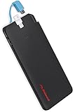 All-In-One Cable Free 5000mAh Portable Phone Charger Pocket Battery By Kolumb – FCC Certified Power Bank For iPhone Android & Other Cells With Usb–Black With LED Lights–Dual Output