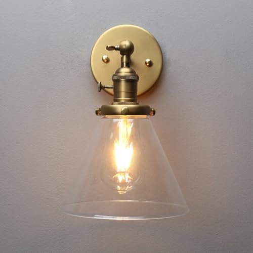 Permo Single Sconce with Funnel Flared Glass Clear Glass Shade 1-Light Wall Sconce Wall Lamp (Antique)