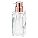 mDesign Square Glass Refillable Liquid Soap Dispenser Pump Bottle for Bathroom Vanity Countertop, Kitchen Sink - Holds Hand Soap, Dish Soap, Hand Sanitizer, Essential Oils - 2 Pack - Clear/Rose Gold