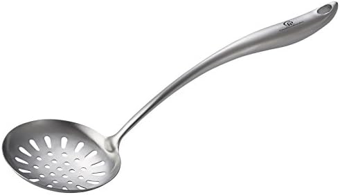 Skimmer Spoon/Strainer Ladle - Stainless Steel - with Sanding Handle - perforated style for Kitchen Food (15-in)