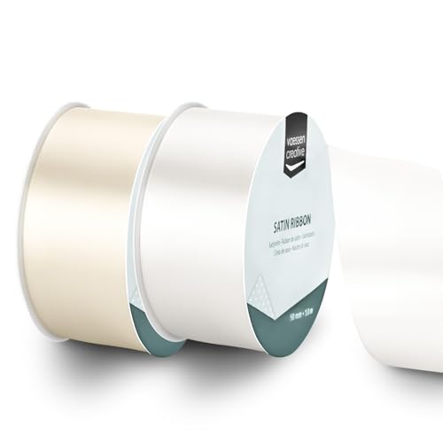 Vaessen Creative Satin Ribbon Set - 2 Wedding Colours of 32.8 ft x 2 - White - Thin Ribbon for Gift Wrapping and Crafting, 10mx50mm