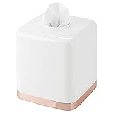 mDesign Modern Square Plastic Disposable Facial Tissue Box Cover and Holder for Bathroom Vanity Countertops, Bedroom Dressers, Night Stands, Desks, Tables - White/Rose Gold