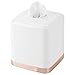 mDesign Modern Square Plastic Disposable Facial Tissue Box Cover and Holder for Bathroom Vanity Countertops, Bedroom Dressers, Night Stands, Desks, Tables - White/Rose Gold