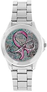 Thanksgiving Day Gift Breast Cancer Awareness Pink Ribbon Unisex Stainless Steel Watch