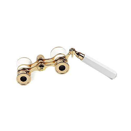 Kingscope 3X25 Vintage Opera Glasses Binoculars for Theater Musical Concert (Lorgnette, White, with Handle)