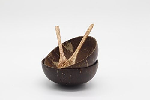 VNCraft Coconut Bowls and Spoon - Durable, Lightweight, Easy Clean, Large Wooden Serving Bowl for Fruits or Salads, Breakfast, Decoration, Vegan Friendly, Daily Use Safety (Set 1)