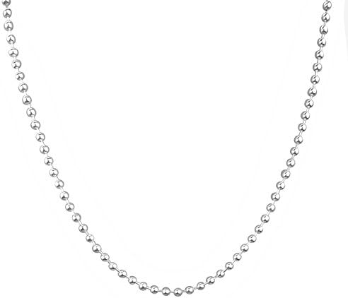 925 Sterling Silver 2.4mm Military Ball Chain Beads Necklace with Gift Box (Length: 16" - 2.4mm Bead Chain)