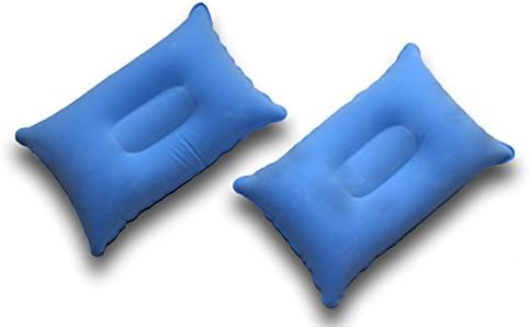 Happy Sherpa Super-Comfy 2 pack small inflatable travel pillow flocked velvet-touch Lumbar Support Baby Blue