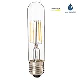 LED2020 LED T10 Filament Light Bulb, 120VAC, Daylight (5000K), 4.5W to Replace 60W Incandescent Bulbs, E26 Base, Dimmable, Clear Bulb, UL Certified