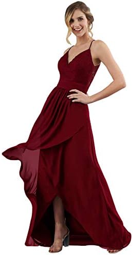 Zhongde Women's Spaghetti Strap V-Neck High Low Chiffon Bridesmaid Dress Long Formal Evening Gown