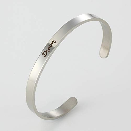 Chooseberry Valentine Collection Open Cuff/Kadaa Inspirational Words Stainless Steel Bangle Bracelets for Women (Dream)