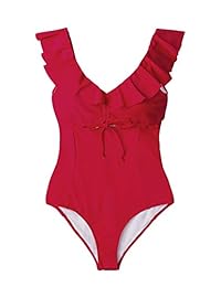 CUPSHE traje de baño de una pieza con volantes rojos y volantes para dama