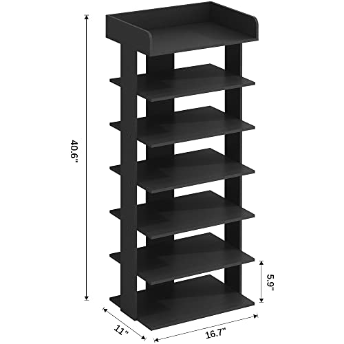 4NM Medium 6 Tiers Wooden Shoes Racks, Vertical Shoe Rack for Entryway