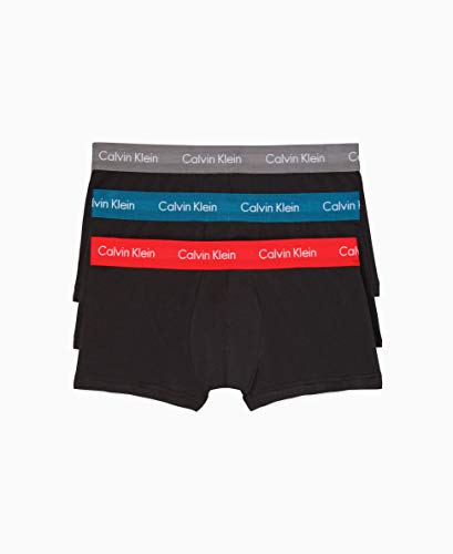 Calvin Klein Men's Cotton Stretch Multipack Low Rise Trunks, Black/Grey Smoke/Flame Scarlet/Corsair, L