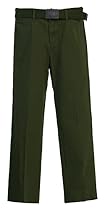 Gioberti Boys Belted Flat Front Twill Pants, Olive, 4