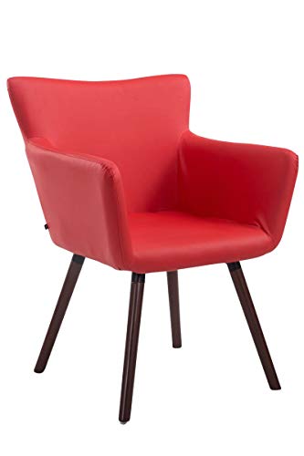 CLP-Sedia-Visitatore-Design-Antwerpen-in-Similpelle-Poltroncina-rtro-con-Schienale-e-Braccioli-Rosso-Colore-Base-Noce