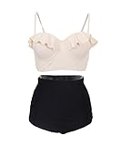 Vintage High Waist Floral Women's Bikini Set Strappy Push Up-X030-BgTBKB3, Black/Beige L