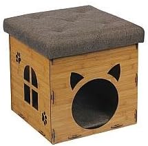 SULIT Folding Storage Ottoman, Great Design Foldable Pet House for Cat and Dog, Wooden Seat (OAK)