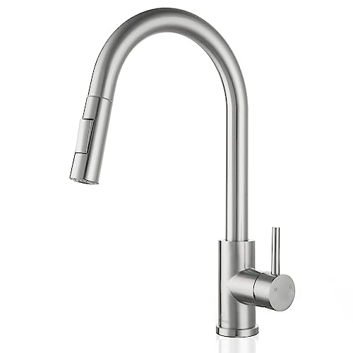 APPASO Kitchen Faucet, Kitchen Sink Mixer tap with Pull Down Sprayer, Brushed Nickel Kitchen Faucets Mixer with 2 Water Modes, Single Handle Modern Kitchen Tap Faucet Stainless Steel