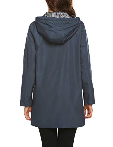 SUNAELIA Rain Jacket Women Waterproof with Stripe Liner Hood Lightweight Raincoat Outdoor Windbreaker Trench Coat S-XXL Navy Blue - Thumbnail 4