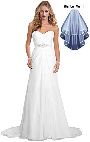Dreambridal Women's Chiffon A-Line Wedding Dresses Simple Sweetheart Beach Bridal Gowns with Veil