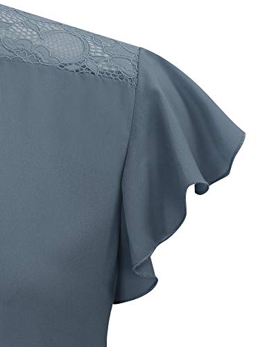 Gaharu Office Shirt, Womans Casual Blouses V Neck Ladies Chiffon Patchwork Office Tee Tops for Work Comfortable Business Shirts and Blouses Blue Grey,XXL - Thumbnail 3