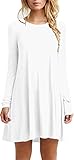 TINYHI Long White Dress Plain Sleeve Tshirt Simple Dress(White,XLarge)