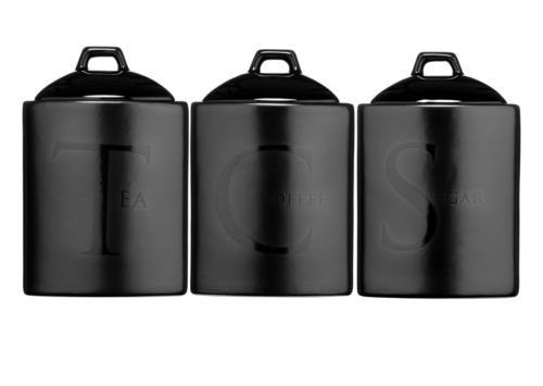 black ceramic tea coffee sugar canisters