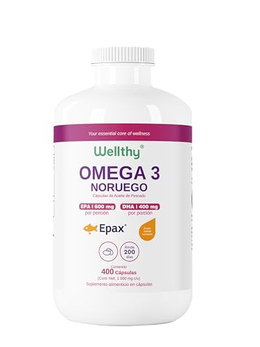 Wellthy Omega 3 Epax® 400 Cápsulas Ácidos Grasos 2000mg. Aceite de Pescado Noruego Ultraconcentrado. 30% EPA y 20% DHA La más alta concentración, Alta Pureza, Softgel
