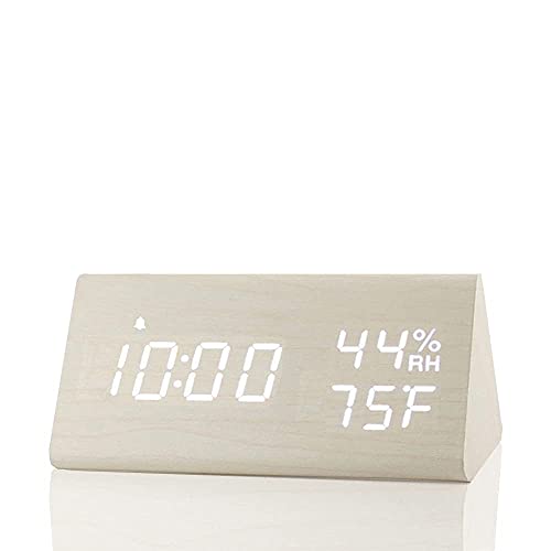 JALL Digital Alarm Clock, with Wooden Electronic LED Time Display, 3 Alarm Settings, Humidity