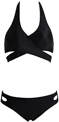 Black Bikini Cross Swimwear Women 2017 Sexy Cut Out Swimsuit Bathing Suit(S)