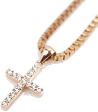 Rose Gold Mini Micro Cross Necklace 24" Box Chain
