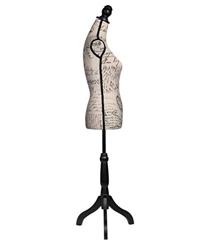 Female Dress Form Mannequin Adjustable Height Black Tripod Stand Woman Body Torso Dress Jewelry Display - Beige Printing - Thumbnail 2